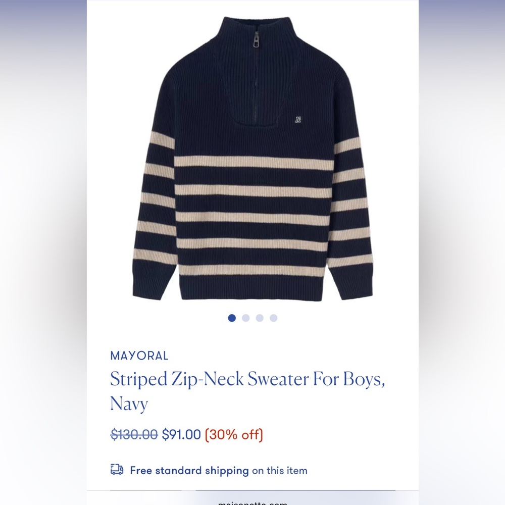 Nukutavake Mayoral Navy and White 3/4 Zip-Up Sweater